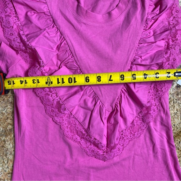 Women's Lace-Ruffle T-Shirt (Small, Bright Peony) INC International Concepts New - Picture 8 of 8